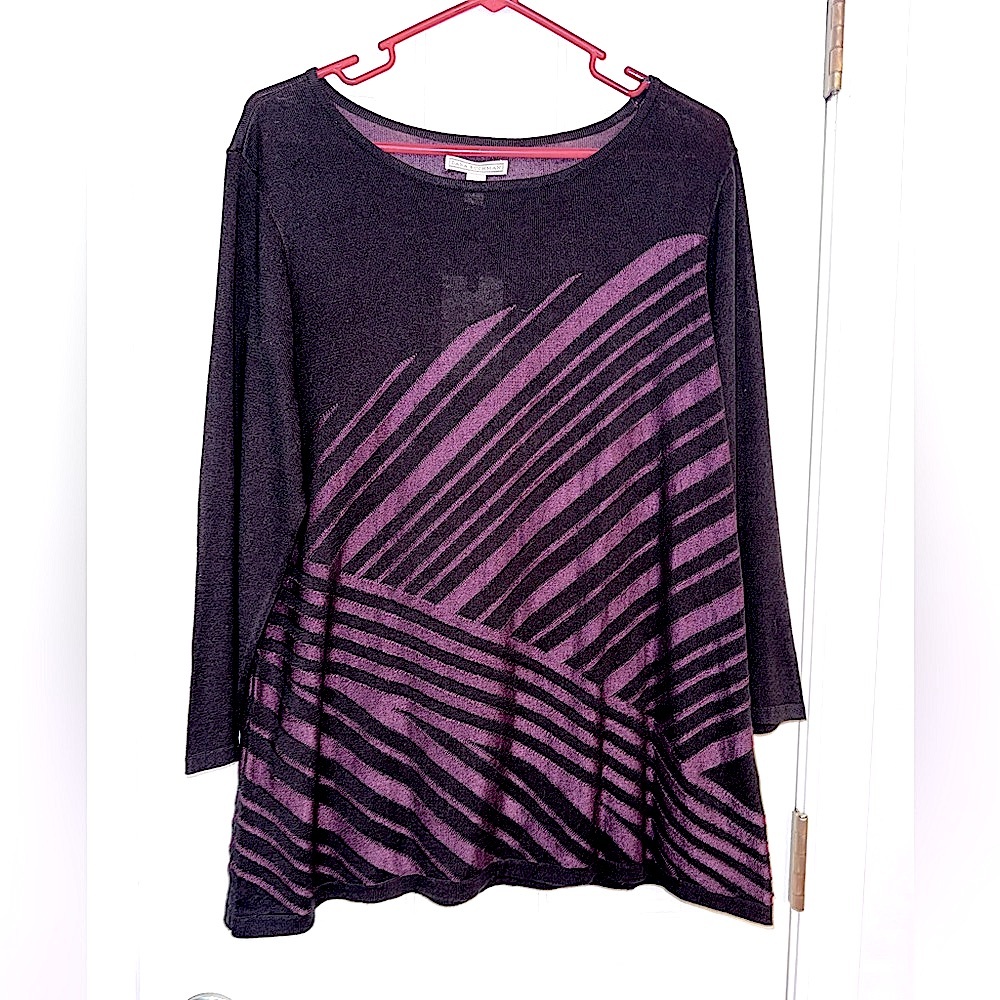 DANA BUCHMAN Black and Purple Asymmetrical Striped Sweater, Size XL NEW with Tag